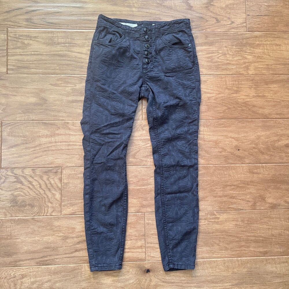 Pilcro Anthropologie Jeans Size 27 High-Rise Skinny Dark Gray Floral Textured